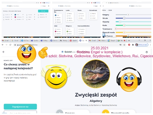 Screen spotknia na towarzyskich rozgrywkach w Quizlet live.