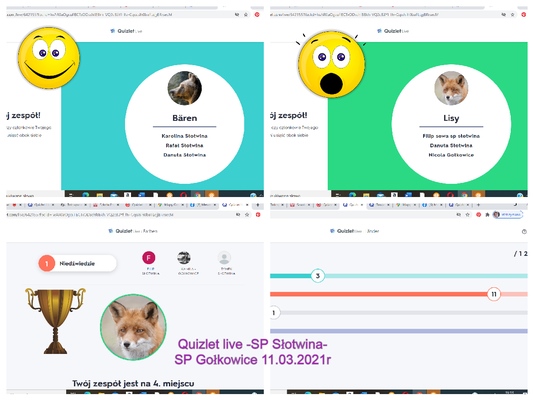 Screen spotknia na towarzyskich rozgrywkach w Quizlet live.