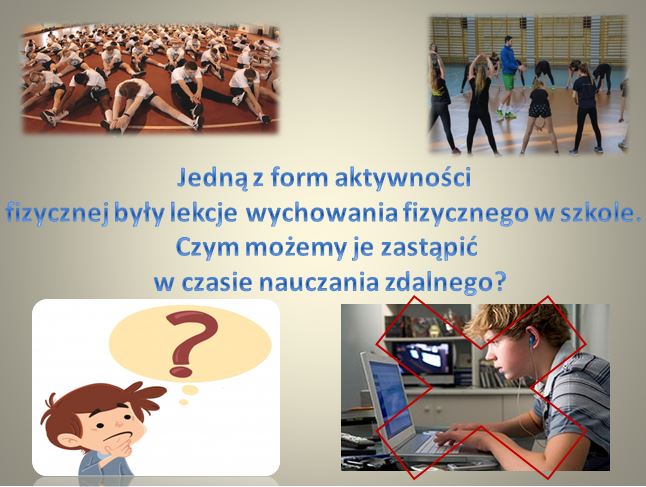 Kolejne sladjdy prezentacji dotyczącej aktywności fizycznej w czasie nauczania zdalnego