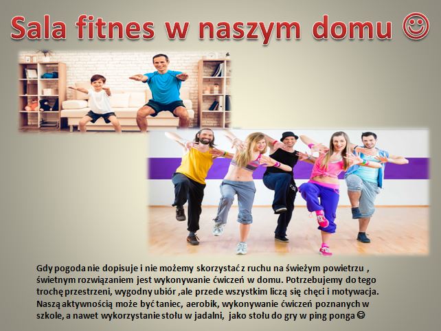 Kolejne sladjdy prezentacji dotyczącej aktywności fizycznej w czasie nauczania zdalnego