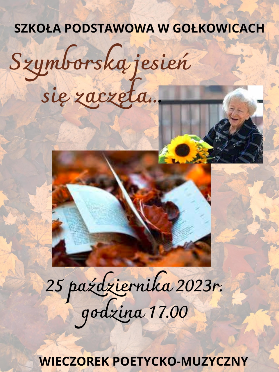 Plakat z informacją Wieczorek Poetycko-Muzyczny, 25 października godzina 17:00
