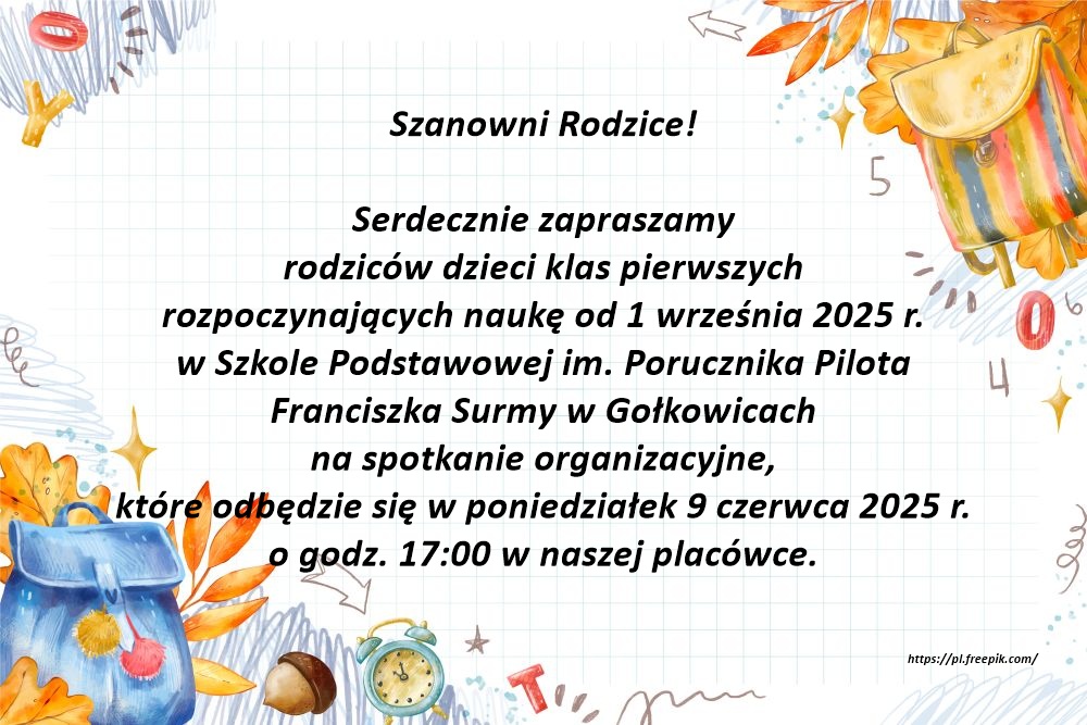 Plakat zaproszenie na spotkanie rodziców klas pierwszych